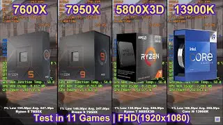 7600X vs 7950X vs 5800X3D vs 13900K + RTX 4090 - Test in 11 Games | FHD(1920x1080)