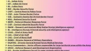 Indian Military Acronyms: | Government Acronyms | abbreviations | full forms