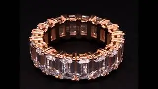 18 KGP Rose Gold 4 Prong Emerald Cut Eternity Ring Band-Bling by Wilkening