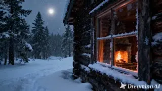 Fireplace & Snowy Forest Ambience | Cozy Winter Cabin for Sleep, Relax, Calm and Relaxing Ambience