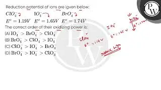 Reduction potential of ions are given below: ClO4&minus;Eo=1.19V &nbsp;IO4&minus;Eo=1.65V BrO4&#....