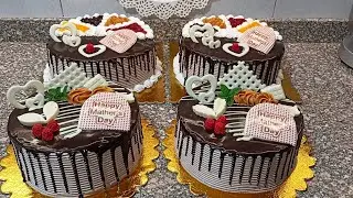 عملت ٤ تورت كبار لعيد الام بنص كيلو كريم شانتيه بس بتزين جديد مُختلف جدااا 👌