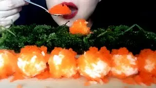 ASMR SEA GRAPE FLYING FISH ROE RICE TOBIKO EGGS CRUNCHY MUKBANG EATING SOUNDS NO TALKING Nasiphat