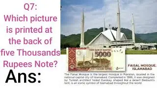 #generalknowledge #pakrupee #rupee #rupees #pakmcqs  Which picture is at the back of five thousands