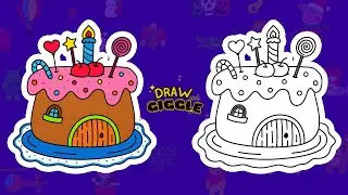 Draw cute CANDY HOUSE CAKE | Easy drawing for kids 🌈 🌈