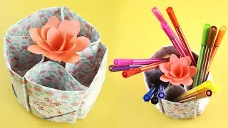 Paper Craft - How to Make A Paper Pen Stand At Home - DIY Hexagonal Pen Holder