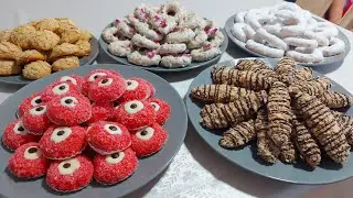 حلويات العيد *2021*5* أشكال😋 130حبة🤷‍♀️من عجينة واحدة مداقات وأشكال مختلفة👌برعيهم بالساهل....