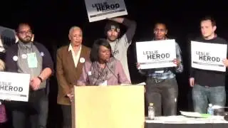 Leslie Herod, candidate for Colorado State House District 8 speaks at Denver County Assembly