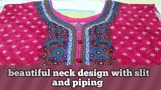Beautiful Neck Design with Slit and Piping | Easy and Stylish Neck Design Tutorial