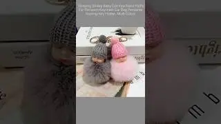 Cute Sleeping N Smiley Baby Doll Keychains Fluffy Fur Pompom Keychain Keyring Key Holder