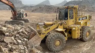 Caterpillar Loader Heavy Rocks Loading ~ Trucks ~ Trolleys at Mountain Quarry #loading #caterpillar 