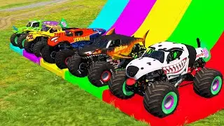 Triple Flatbed Trailer Monster Trucks Transport with Slide Color - BeamNG.drive 034