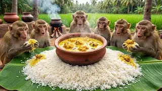 बंदरों ने देसी स्टाइल में बनाई कढ़ी चावल 😲 | Monkeys Made Kadhi Chawal Desi Style