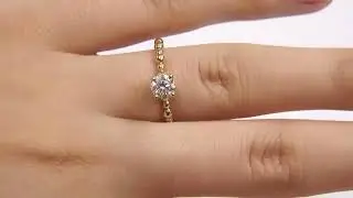 Bubble Round Cut 18k Yellow Gold Engagement Ring DR012