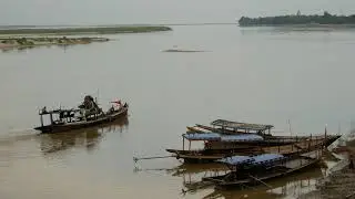 fishing boats at the irrawaddy river in bagan myanmar burma