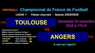 TOULOUSE - ANGERS: Matchday 13 of Ligue 1 - Stats, news, predictions - Football season 2025-2026