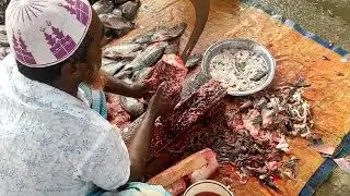 Giant Black Carp fish cutting skills.  Biggest fish cutting videos