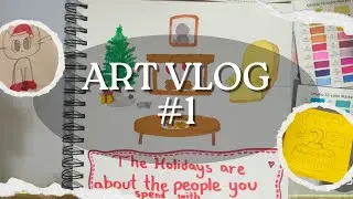 Art Vlog 1: Draw With Me | 2-Year Mini Drawing, Christmas Quote, and Cats