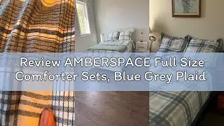 Review AMBERSPACE Full Size Comforter Sets, Blue Grey Plaid Bedding Set 7 Piece for Boys Girls Teen,