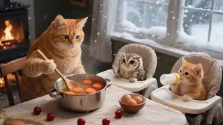 Mama Cat Finds a Hurt Baby Owl, Takes It Home, Heals Its Wounds & Cooks Warm Soup 🐾🦉🍲#cat #cute