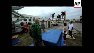 At the International Stunt School, students are doing crazy things, such as being set on fire, or ju