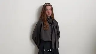 ADAUL 2025 WINTER#2 Satin side button scarf neck blouse - charcoal