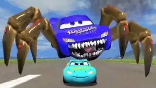 Escape from ligtning mcqueen bots eater vs spider car, monster cars  #coffindance#ligtning#car#pixar