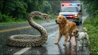 Kind Woman Rescues Golden Retriever and Jack Rassel from Giant Snake