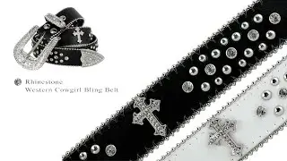 50127 Rhinestone Belt Fashion Western Cowgirl Bling Studded Design Cross Concho Leather Belt