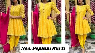 Designer Peplum Kurti Cutting and Stitching/ Sharara Kurti cutting & stitching/DIY kurti
