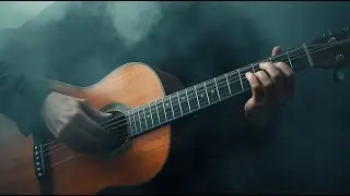 Classical guitar solo with relaxing ambient textures, slow arpeggios, airy reverb