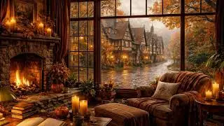 Cozy Autumn Rain Fireplace Ambience | 1 Hour Soft Rain Sounds for Sleep, Study, Relaxation & Focus