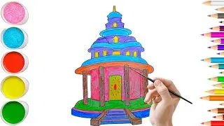 temple drawing easy for kids step by step || Hindu festival special