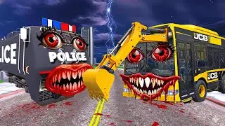 JCB Bus Attack Haunted Police Train in Indian Bikes Driving 3d