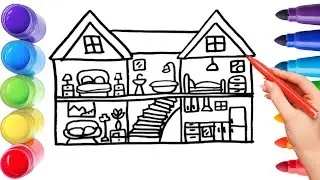 How To Draw cute house Drawing, Painting & Coloring For Kids and Toddlers_ Child Art 🐋🌈🎨