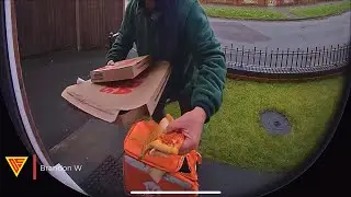 Delivery Disaster: Man Drops Pizza on Ground, Still Delivers It | Doorbell Camera Video