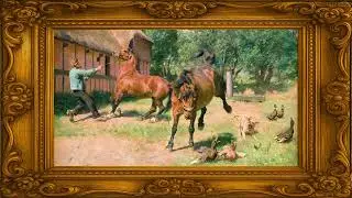 Farmyard Horse Chase Scene &ndash; 2 Hour 4K Frame TV Art | Energetic Vintage Painting for Rustic Decor