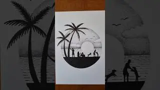 Summer Vibes ☀️#summervibes #palmart #beachlife #inkdrawing #pointillism