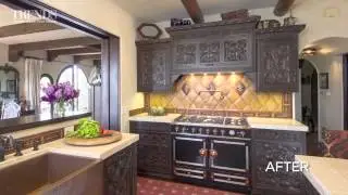 Kitchen remodel incorporating antique 19th-century bedroom furniture from Sicily