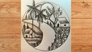 How to draw road side garden house scenery. #drawing #gerden #villagescenary #sketch #roadside