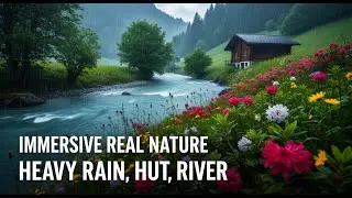 Immersive Heavy Rain, River & Hut Sounds for Sleep | Real Nature Ambience with Flowers