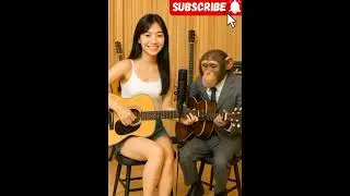 Most Viral pretty girl playing guitar with monkey in music studio        #nhạchayquốctế#shorts#fyp