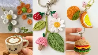 Crochet keychain unique idea 💡 flower vase keychain mini fruit keychain bag charm 