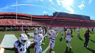 Auburn Tigers stretching and on field warm-ups before game vs Georgia Bulldogs. 360° video: rotate