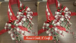DIY Back to Back Buffalo Plaid Wreath Christmas Decoration #mariescookncraft #cristmasdecor #diy 