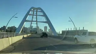 DRIVING AROUND EDMONTON ALBERTA CANADA, 105 STREET AND DOWNTOWN, WALTERDALE BRIDGE