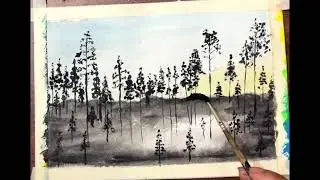 Простая акварельная картина леса / черно-белая живопись / природа / пейзаж / лес @kala_anita