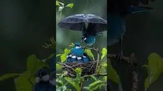 The scene of a father bird protecting his family. #birds  #birdsoftheworld