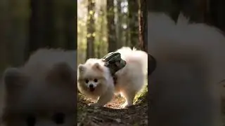 Hiking Pomeranian with Mini Backpack 🐾🌲 | Peaceful Visual Loop #pomeranian #Hiking #cuteanimals