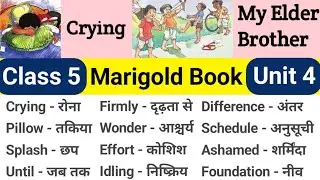 Class 5 English Unit 4 word meaning | Crying word meaning | My Elder Brother word meaning